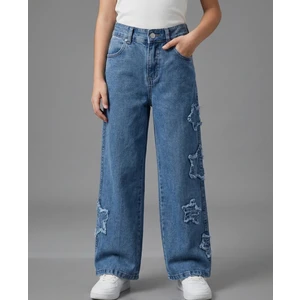 Kız Çocuk Yıldızlı Likralı Kalın Kot Pantolon