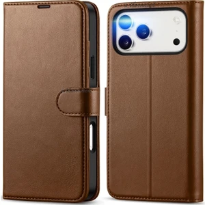 M.TK Moveteck iPhone 17 Pro Kılıf 360 Tam Kaplar Deri Dokulu Kapaklı Cüzdan Standlı Kartvizitli Kopçalı