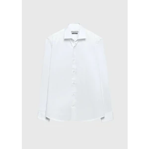 Beyaz Regular Fit Dokuma Klasik %100 Pamuk Gömlek