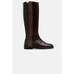 Rujo Süet Şerit Detaylı Kahverengi Hakiki Deri Kadın Çizme