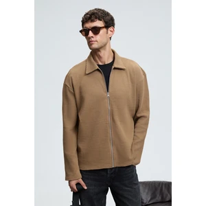 CRIMSON Erkek Waffle Özel Dokulu Fermuarlı Süs Etiketli Vizon Ceket