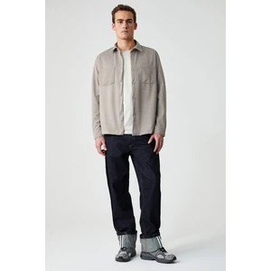 JAKARI Erkek Regular Fit Standart Kesim Klasik Yaka Desenli Çıtçıtlı Bej Gömlek