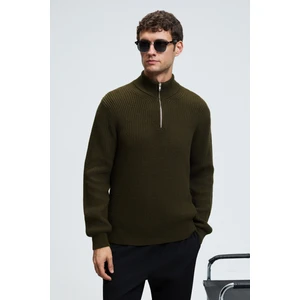 BERNARDO Erkek Yarım Fermuarlı Dik Yaka Triko Haki Kazak