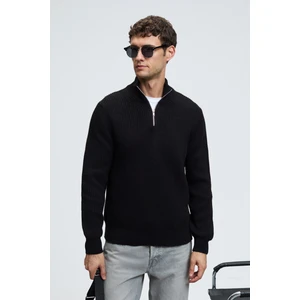 BERNARDO Erkek Yarım Fermuarlı Dik Yaka Triko Siyah Kazak