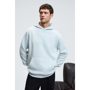 Draco Erkek Organik Kumaşlı İçi Polarlı Yumuşacık Kanguru Cepli Kapüşonlu Gri Sweatshirt