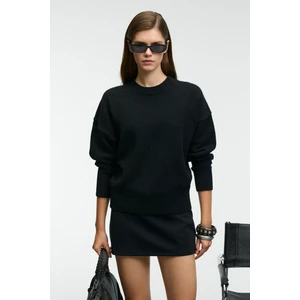 NANNA Kadın Oversize Fit Yumuşacık Kaşmir Tuşesinde Bisiklet yaka Kalın Triko Siyah Kazak