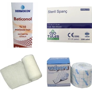Batikon 100ML + Gazlı Bez 100 Adet + Plaster 5cm*5m + Sargı Bezi 10CM*10M
