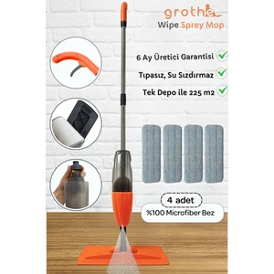 Wipe Sprey Mop Turuncu - 4 Mop Bezli - Tıpasız Sistem - 700 Cc Su Hazneli (ÜRETİCİ GARANTİLİ) GRTSM-01
