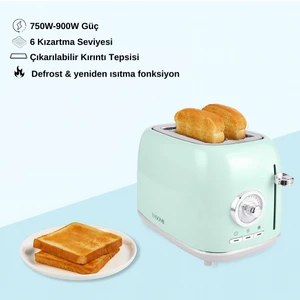 YK-688T Retro Mavi Iki Dilim Ekmek Kızartma Makinesi