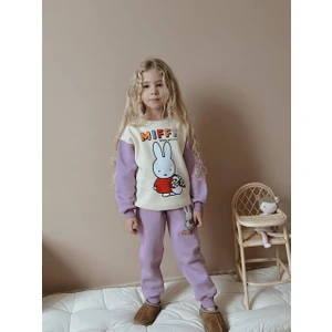 Kız Çocuk Miffy Baskılı Lila 3 Iplik Şardonlu Eşofman Takımı – Sıcak & Yumuşacık 9112L