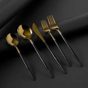 Colors 6 Kişilik 30 Parça Siyah Parlak Altın Çatal Kaşık Bıçak Takımı