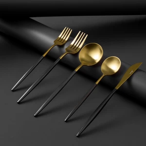 Colors 30 Parça Çatal Kaşık Bıçak Seti Siyah Mat Altın