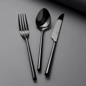 1001 Titanyum Siyah 12 Kişilik 84 Parça Çatal Kaşık Bıçak Takımı