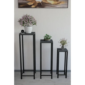 Alpa Ev Mobilya Modern 3'lü Metal Ayaklı Saksılık Dekoratif Çiçeklik Çok Amaçlı Yan Sehpa