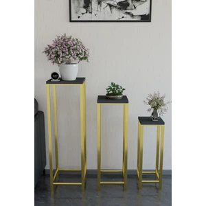 Alpa Ev Mobilya Modern 3'lü Metal Ayaklı Saksılık Dekoratif Çiçeklik Çok Amaçlı Yan Sehpa