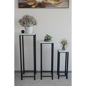 Alpa Ev Mobilya Modern 3'lü Metal Ayaklı Saksılık Dekoratif Çiçeklik Çok Amaçlı Yan Sehpa