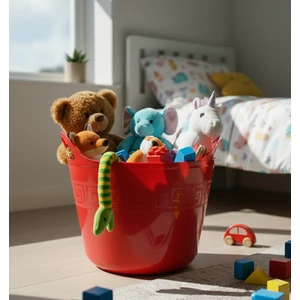 Kırmızı, Esnek Plastik Kova – 42 Litre, Kurban Kovası, Esneyebilen Oyuncak ve Çamaşır Sepeti