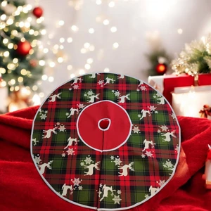 Düşler Ev Tekstili Kırmızı Yeşil Geyikli Yılbaşı Ayak Halısı, Yılbaşı Ağacı Altı Örtüsü, Yeniyıl Çam Ağacı Eteği Yıkanabilir Cırtlı
