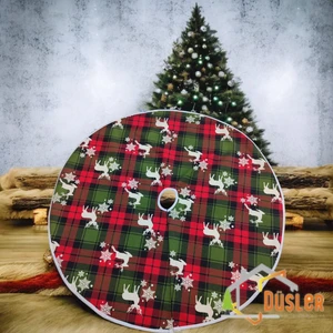 Düşler Ev Tekstili Kırmızı Yeşil Geyikli Yılbaşı Ayak Halısı, Yılbaşı Ağacı Altı Örtüsü, Yeniyıl Çam Ağacı Eteği Yıkanabilir Cırtlı