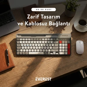 Kb-88 Ruby Siyah-Gri Kablosuz 2.4g + Bluetooth Bt1 Bt2 Çoklu Cihaz Bağlantılı Türkçe Q Ince Klavye