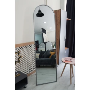 Gümüş Oval Metal Çerçeveli Ayaklı Influencer Boy Aynası 180 x 50 cm