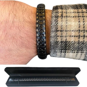 Casera's Modern Erkek Hasır Örgü Paslanmaz Çelik + Doğal Deri Bileklik (21 cm) CSR2221011