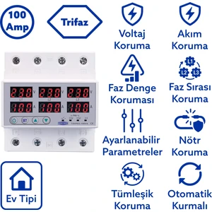 Trifaz Gerilim ve Akım Koruma Rölesi Yüksek Alçak Voltaj Koruyucu Röle 220V 100A 3Faz