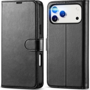 M.TK Moveteck iPhone 17 Pro Max Kılıf 360 Tam Kaplar Deri Dokulu Kapaklı Cüzdan Standlı Kartvizitli Kopçalı Kapak Kartlıklı