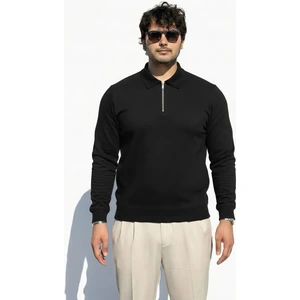 Sweatshirt Erkek Sweatshirt Kalın Sweatshirt Polo Yaka Penye Fermuarlı Erkek Sweatshirt Siyah