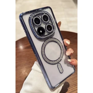 Nezih Case Redmi Note 14 Pro 4g-5g Uyumlu Taşlı Magsafe Şarj Özellikli Kamera Korumalı Simli Kılıf