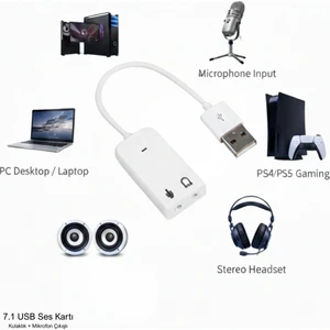 Gabble 7.1 USB Ses Kartı - Mikrofon Kulaklık Adaptörü - Tak Çalıştır Pc/ps4/ps5 Uyumlu