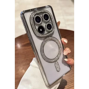 Nezih Case Redmi Note 14 Pro 4g-5g Uyumlu Taşlı Magsafe Şarj Özellikli Kamera Korumalı Simli Kılıf