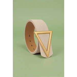 Üçgen Gold Tokalı Ekru Kadın Kemer