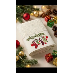 Gift Yılbaşı Çorabı Nakışlı 50x90cm Yılbaşı Havlusu