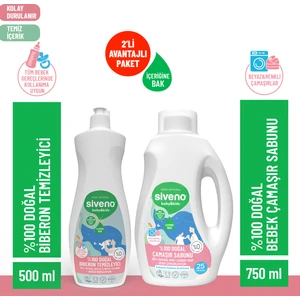 %100 Doğal Bebek Çamaşır Sabunu 750 ml & Biberon Emzik Temizleyici Elde Bulaşık Sabunu 500 ml Set