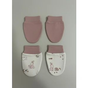 %100 Pamuklu 2'li Eldiven Seti - Pembe / Tavşanlı