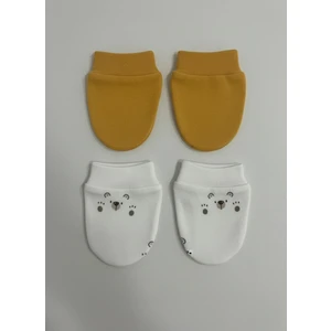 %100 Pamuklu 2'li Eldiven Seti - Hardal / Ayıcık