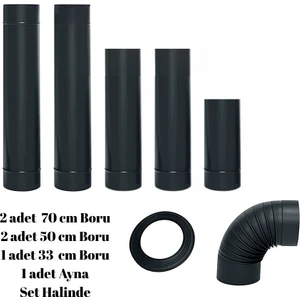 Siyah Mat Soba Borusu -Dirsek Mat Siyah Soba Borusu Mat Dirsek 5 Adet Boru 1 Dirsek