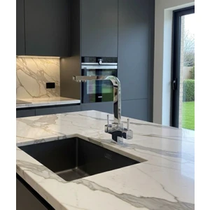 Tua Armatür KROM Kare Lux Arıtma Çıkışlı 3 Yollu Mutfak Eviye Bataryası