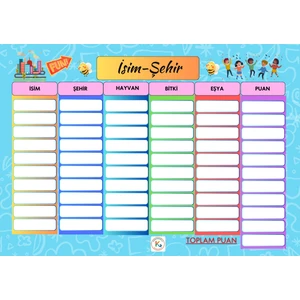 4'lü İsim Şehir Hayvan Bitki Eşya  Yaz Sil PVC Kaplı