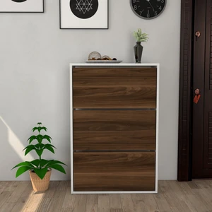 3 Kapaklı Kayar Raflı Ayakkabılık Ceviz