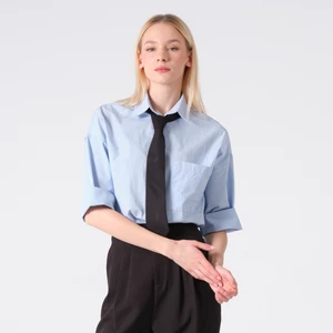 Truvakar Kol %100 Pamuk Poplin Oversize Gömlek Mavi