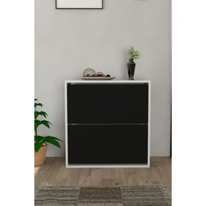 2 Kapaklı Kayar Raflı Ayakkabılık Siyah