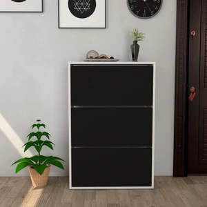 3 Kapaklı Kayar Raflı Ayakkabılık Siyah