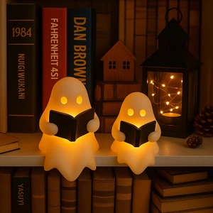 Kitap Okuyan Hayalet Figürü 2’li Pilli Mum ile Kullanım Masaüstü Obje Dekoratif Figür