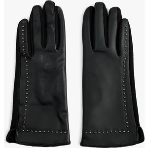 Metal Aksesuarlı Suni Deri Eldiven