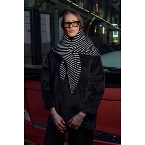 Çift Yönlü Çizgili Fular Atkı Siyah