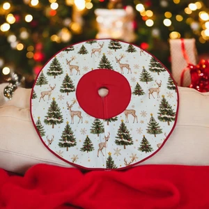 Düşler Ev Tekstili Krem Çam Ağacı ve Geyikli Yılbaşı Ayak Halısı, Yılbaşı Ağacı Altı Örtüsü, Yeniyıl Çam Ağacı Eteği Yıkanabilir