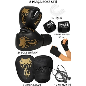 444 Marka Boks Lapası Boks Eldiveni Seti Boks Bandajı Dişlik ve Atlama Ipi Boks Eldiveni Seti Vuruş Lapası