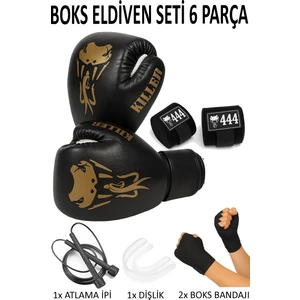 444 Marka Kıller Boks Eldiveni Seti Boxing Gloves Boks Bandajı Boks Dişliği Atlama Ipi Kick Boks Eldiveni